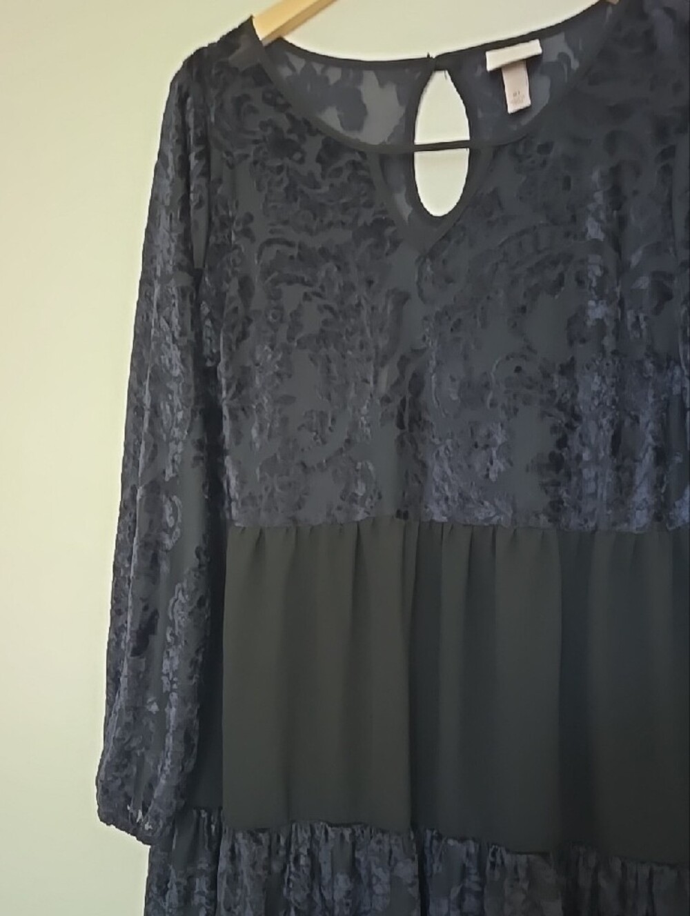 Knox Rose Black And Blue Velvet Burnout Tiered Midi/Maxi Dress